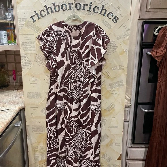 Anthropologie The Cassandra Maxi Dress Zebra Print Ruffled Hem Brown Motif - Picture 6 of 6